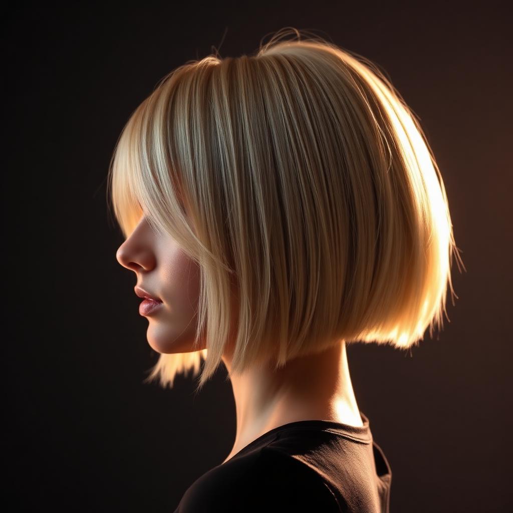 Präziser blonder Bob im Profil